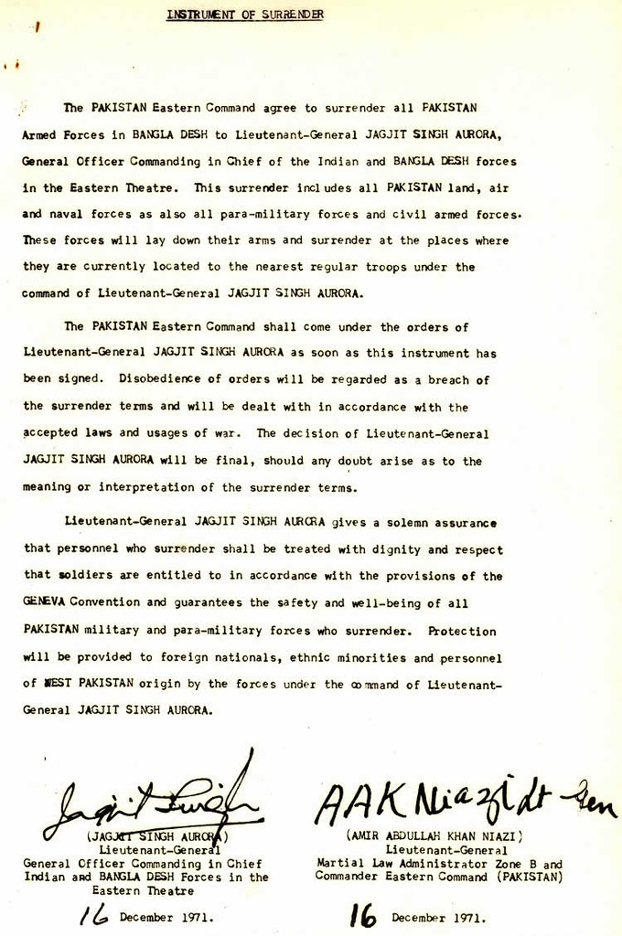 Instrument of Surrender by Pakistan Armed Forces
